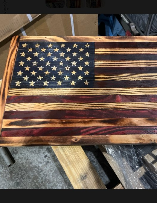 Vertical charred wooden flag with 50 stars